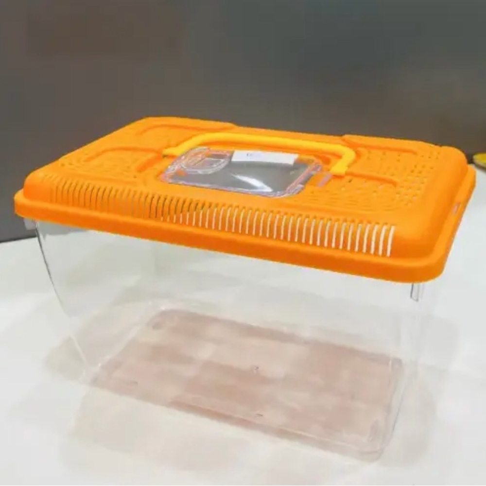 Clear Plastic Critter Carrier with Orange Ventilated Lid